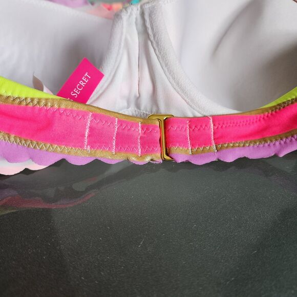 Victoria’s Secret 32C Swim Bikini Top Underwire Rainbow Stripe Scallop Push Up - Picture 3 of 4